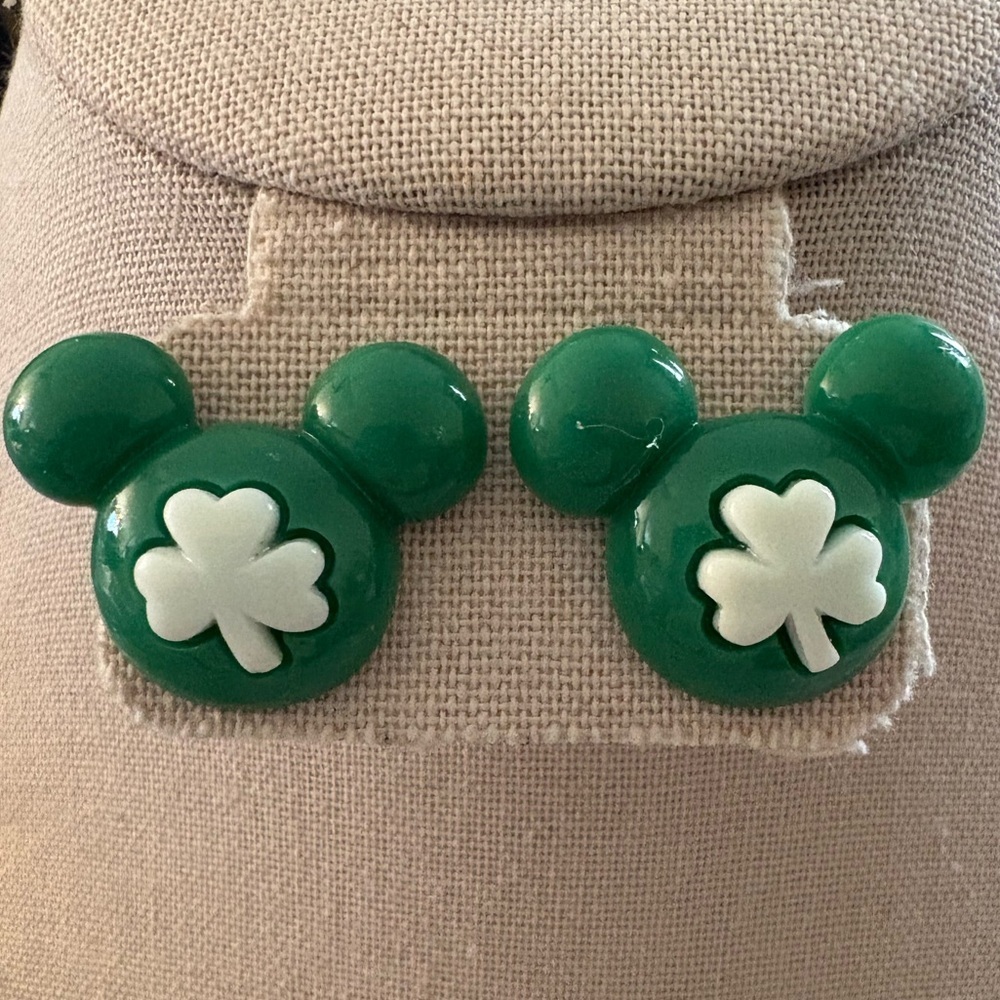 Green Shamrock Mickey Mouse Kids Earrings
